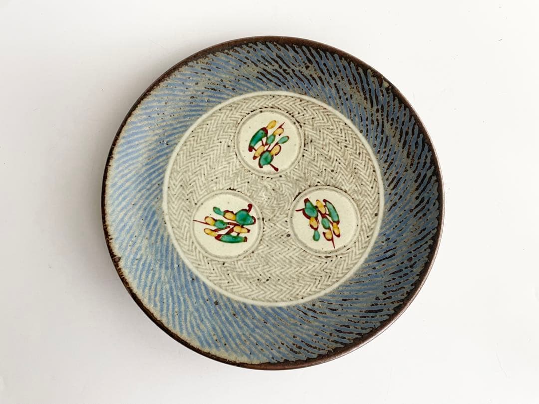 Tatsuzo Shimaoka Living National Treasure Zogan Akae Floral Large Plate w/ Box