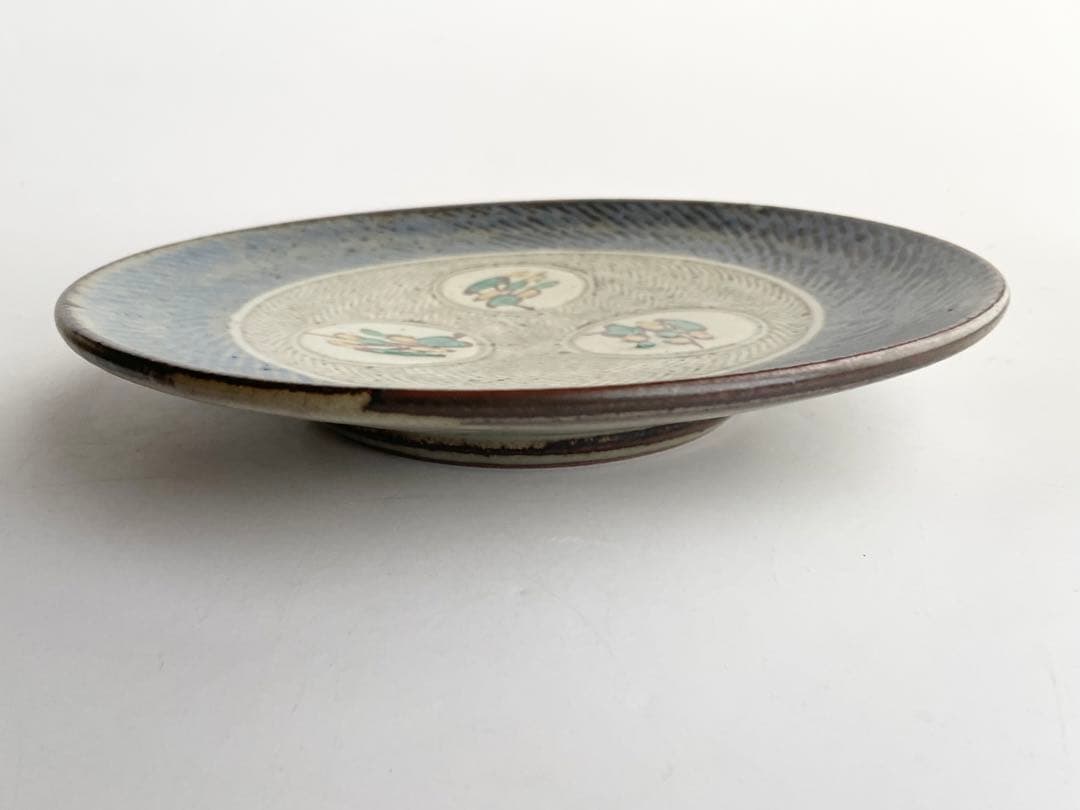 Tatsuzo Shimaoka Living National Treasure Zogan Akae Floral Large Plate w/ Box