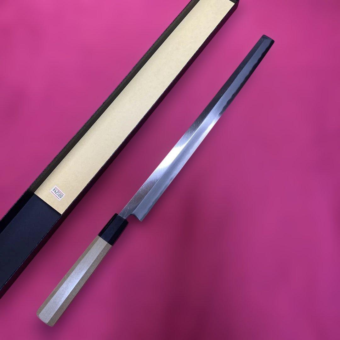 Aoni-ko Blue Steel Tako-hiki Knife Single-Bevel, Buffalo Horn Handle 330 mm