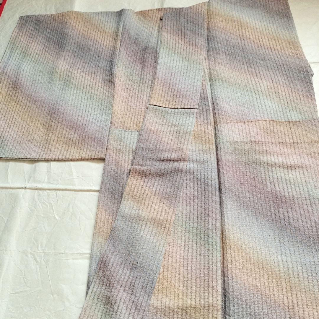 Japanese Silk Awase Kimono, All-Over Shibori Tie-Dye, Vertical Shibori Pattern