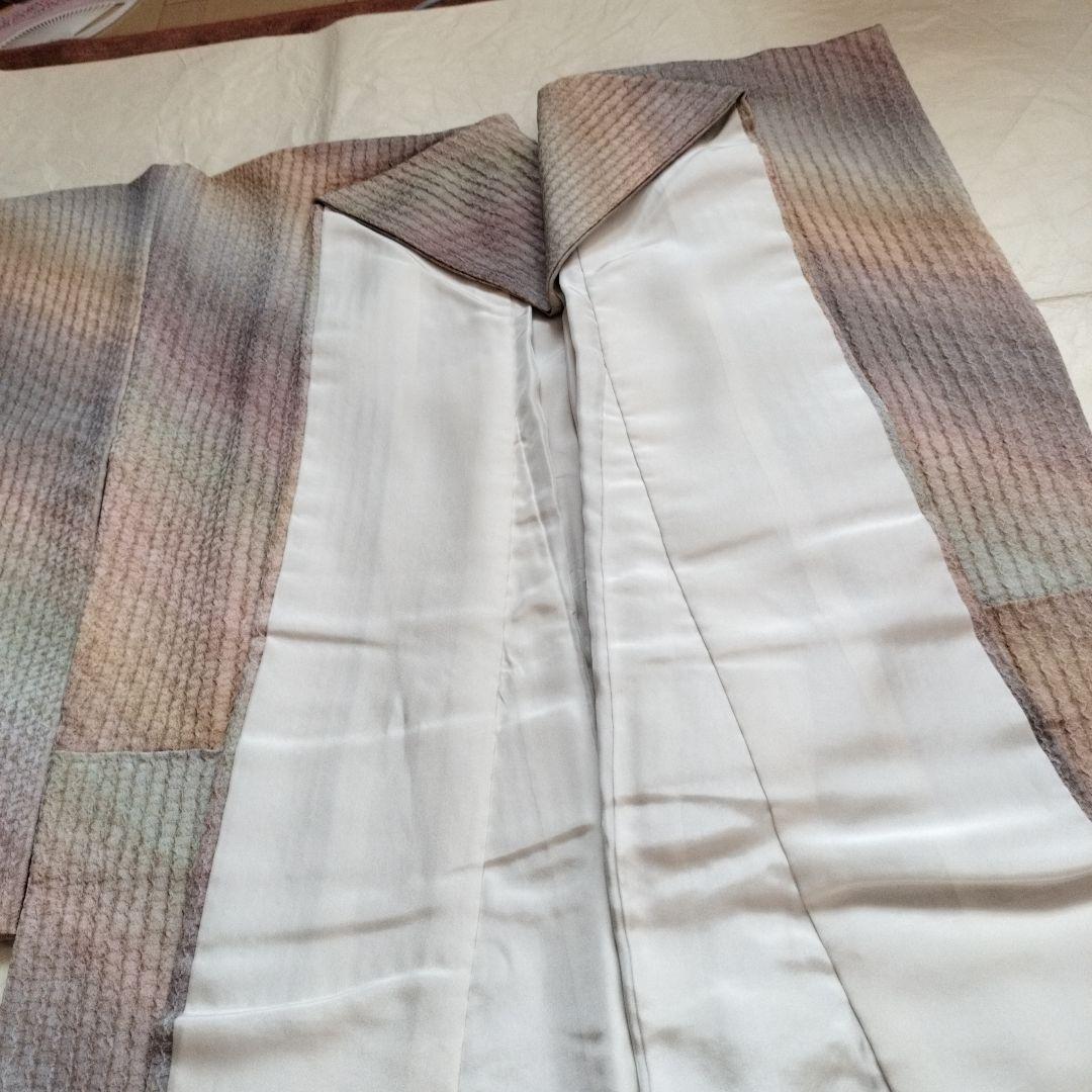 Japanese Silk Awase Kimono, All-Over Shibori Tie-Dye, Vertical Shibori Pattern
