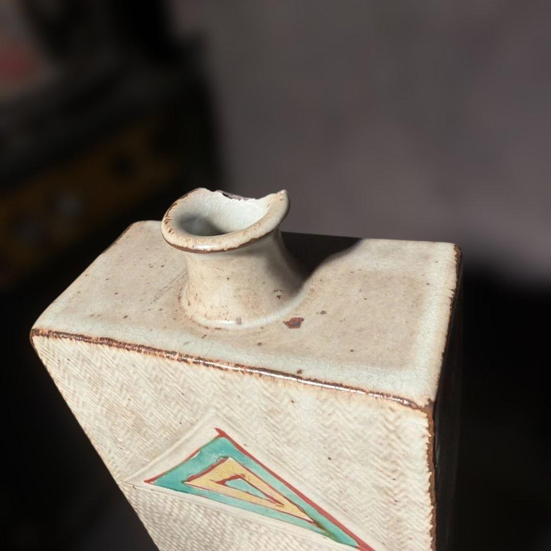 Tatsuzo Shimaoka Square Vase Zogan Inlay Akae Floral Design Living National Treasure Mashiko