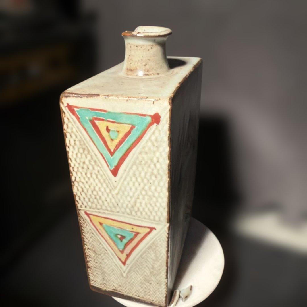 Tatsuzo Shimaoka Square Vase Zogan Inlay Akae Floral Design Living National Treasure Mashiko