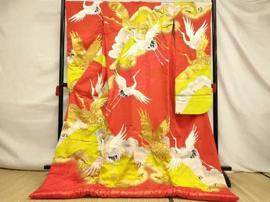 Iro Uchikake Silk Wedding Kimono Koma Embroidery Crane Pine Bamboo Plum Gold Silver