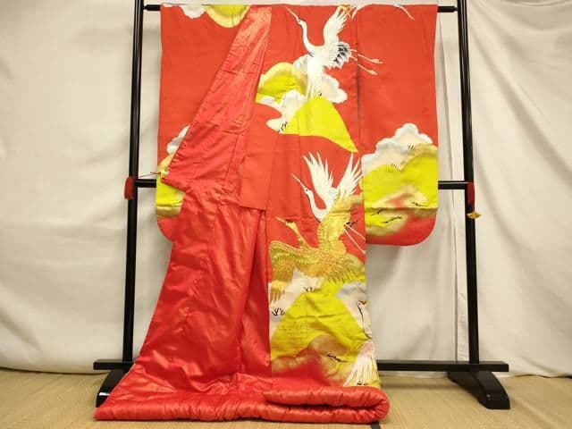 Iro Uchikake Silk Wedding Kimono Koma Embroidery Crane Pine Bamboo Plum Gold Silver