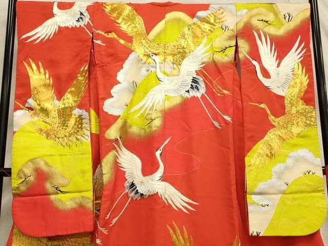 Iro Uchikake Silk Wedding Kimono Koma Embroidery Crane Pine Bamboo Plum Gold Silver