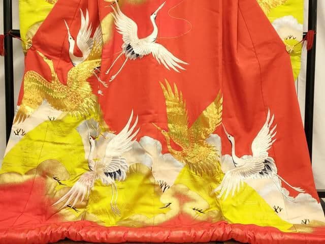 Iro Uchikake Silk Wedding Kimono Koma Embroidery Crane Pine Bamboo Plum Gold Silver