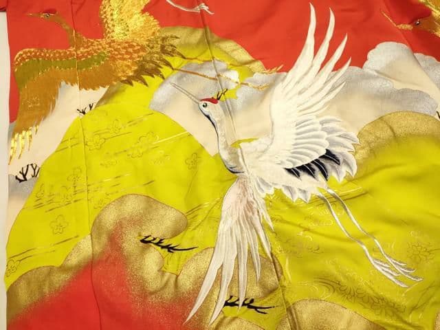 Iro Uchikake Silk Wedding Kimono Koma Embroidery Crane Pine Bamboo Plum Gold Silver