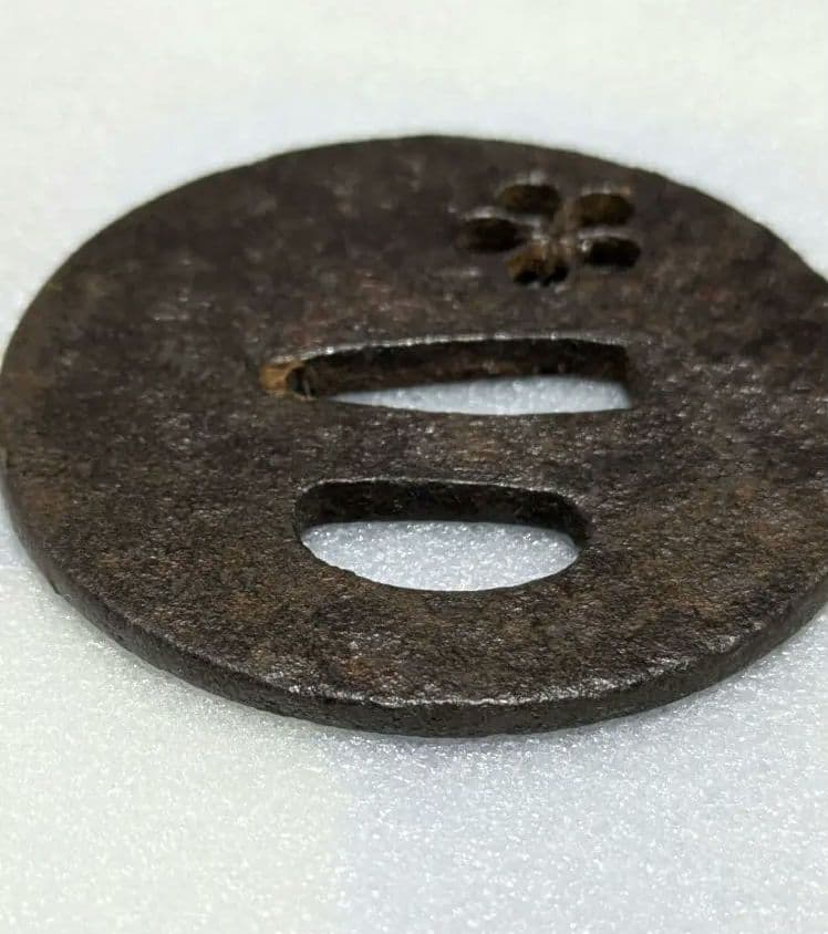 Edo Period Iron Tsuba Sword Guard with Plum Blossom Openwork for Wakizashi