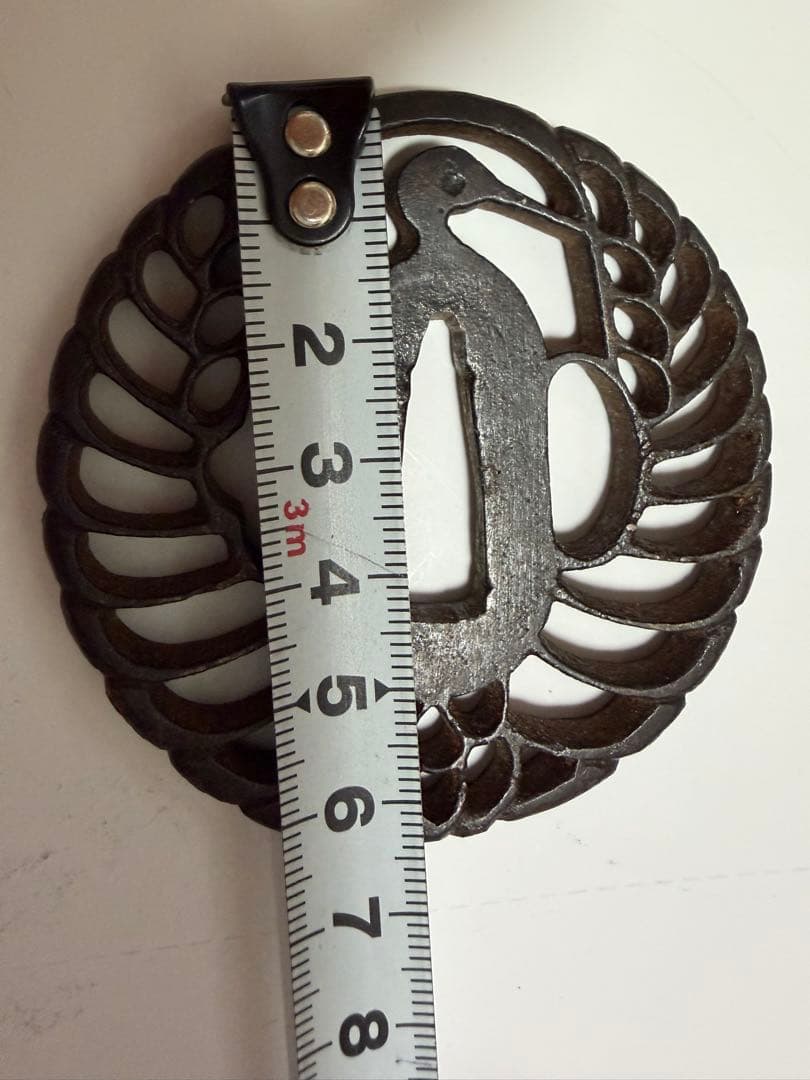 Antique Iron Tsuba Samurai Sword Fitting with Openwork Crane Design