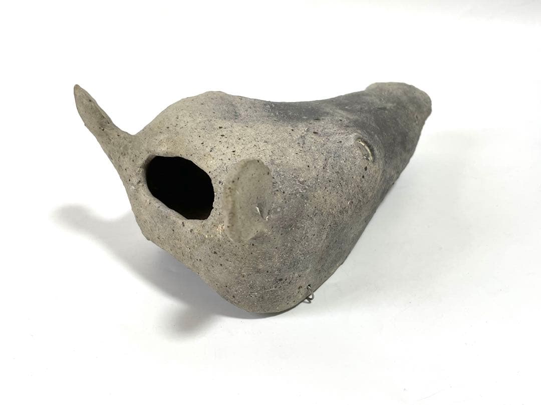 Ken Mihara Stoneware Beast-Head Wall-Hanging Flower Vase, Signed Solo Exhibition Work