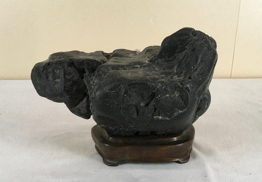 Japanese Suiseki Viewing Stone Natural Unworked Stone with Wooden Stand