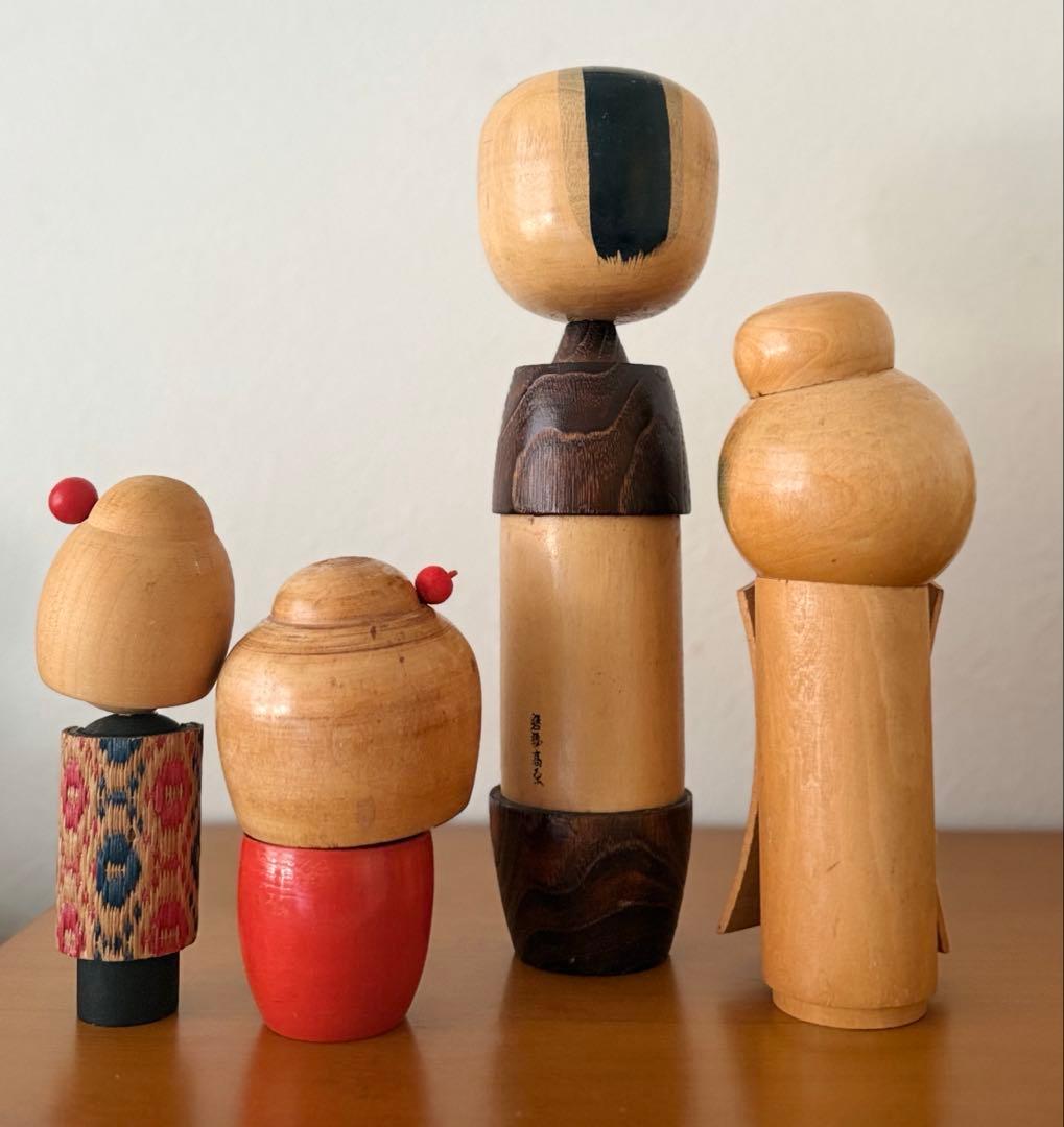 Set of 4 Vintage Creative Kokeshi Dolls by Sogen, Okamoto Usaburo and Others