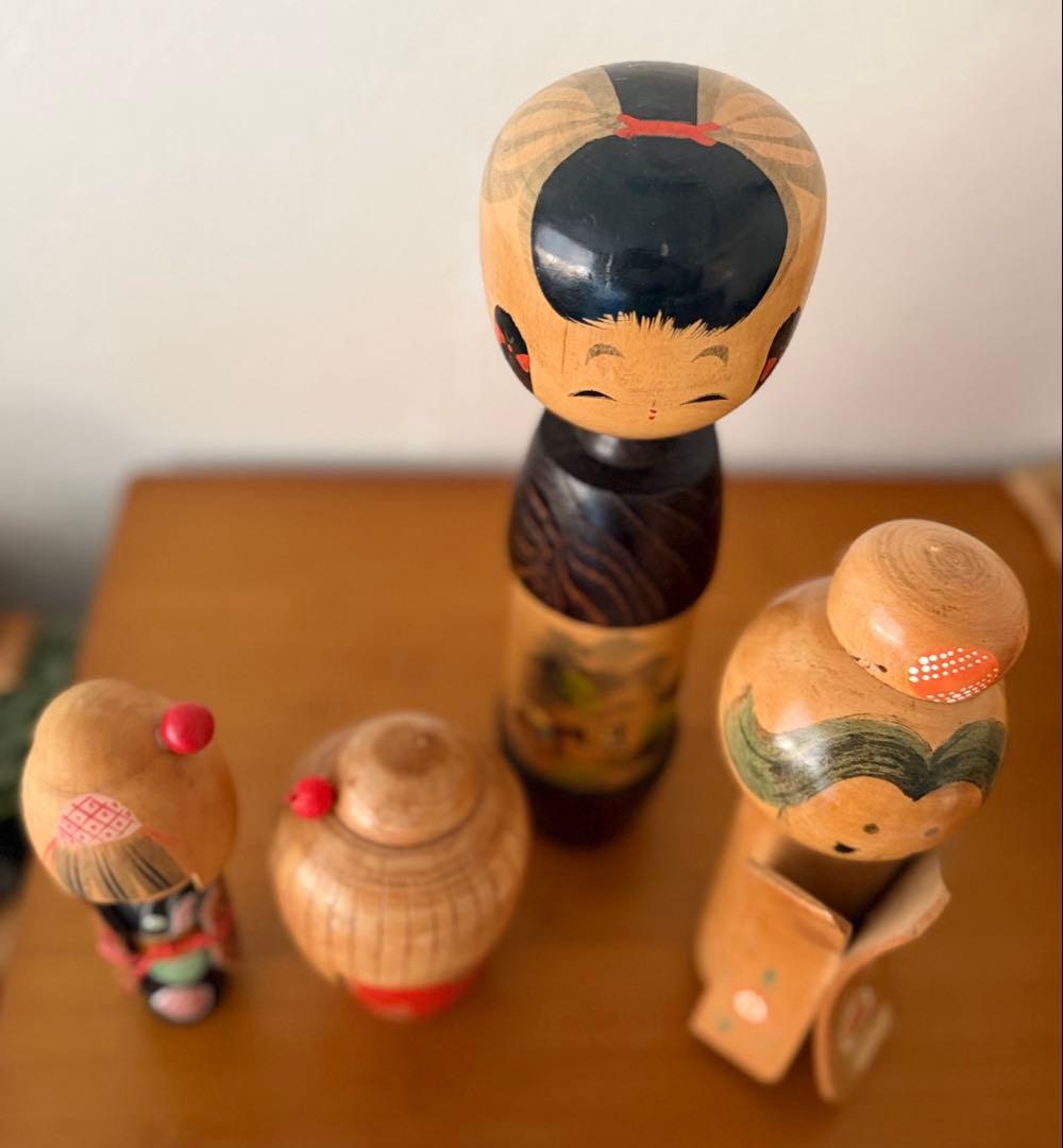 Set of 4 Vintage Creative Kokeshi Dolls by Sogen, Okamoto Usaburo and Others