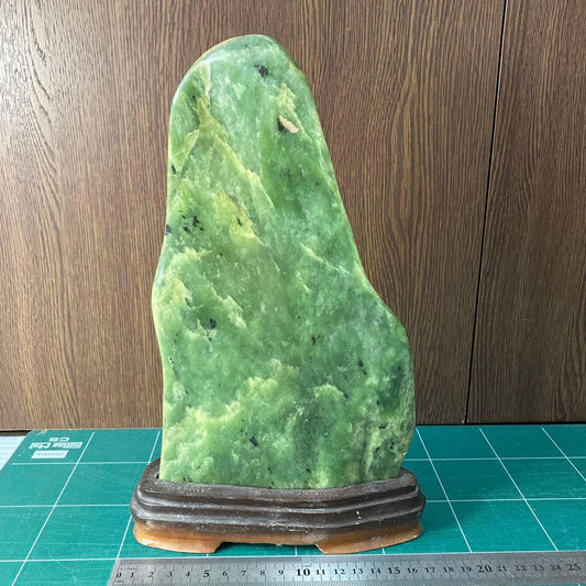 Taiwan Jade Suiseki Viewing Stone Green with Stand Height 24 cm