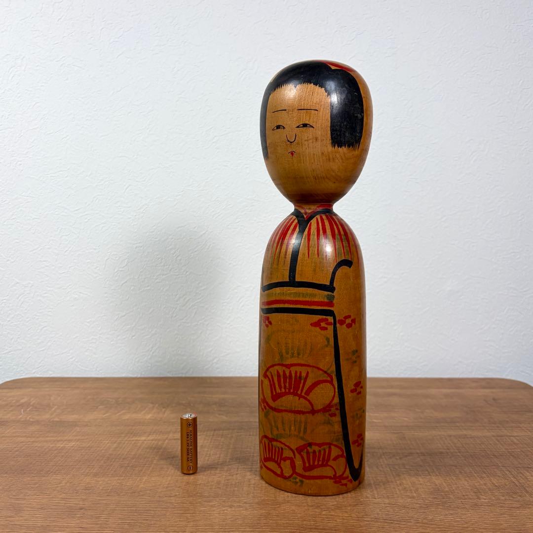 Ogura Kyutaro Traditional Kokeshi Doll, Kijiyama Style, Akita, Height 33 cm