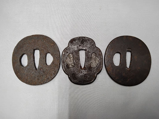 Iron Tsuba Sword Guards, Set of 3, Edo Period, Antique Japanese Katana Fittings