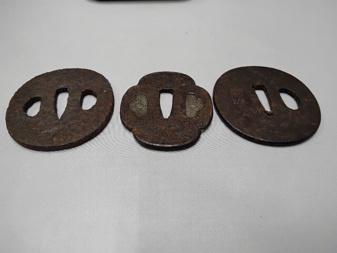 Iron Tsuba Sword Guards, Set of 3, Edo Period, Antique Japanese Katana Fittings