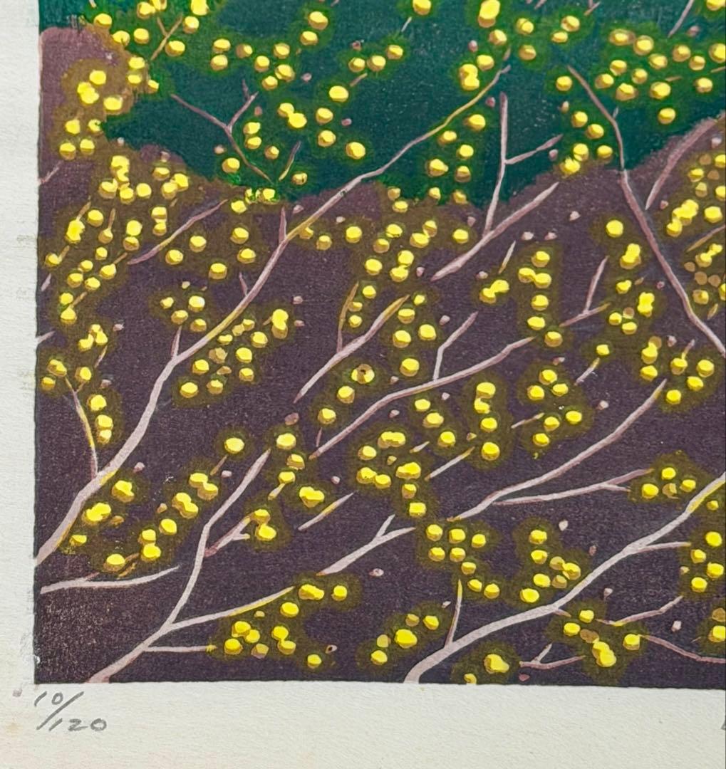 Mihoko Kasamatsu Woodblock Print Sanka Senshun Multi-color Signed Ltd 10/120 Framed