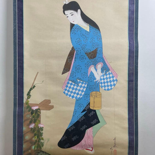 Hosen Hanging Scroll Kaga no Chiyojo Morning Glory Bijinga Beauty Painting