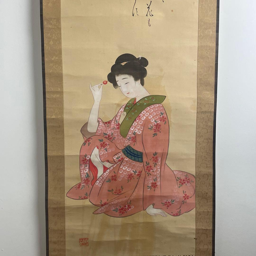 Hosen Hanging Scroll Kaga no Chiyojo Morning Glory Bijinga Beauty Painting