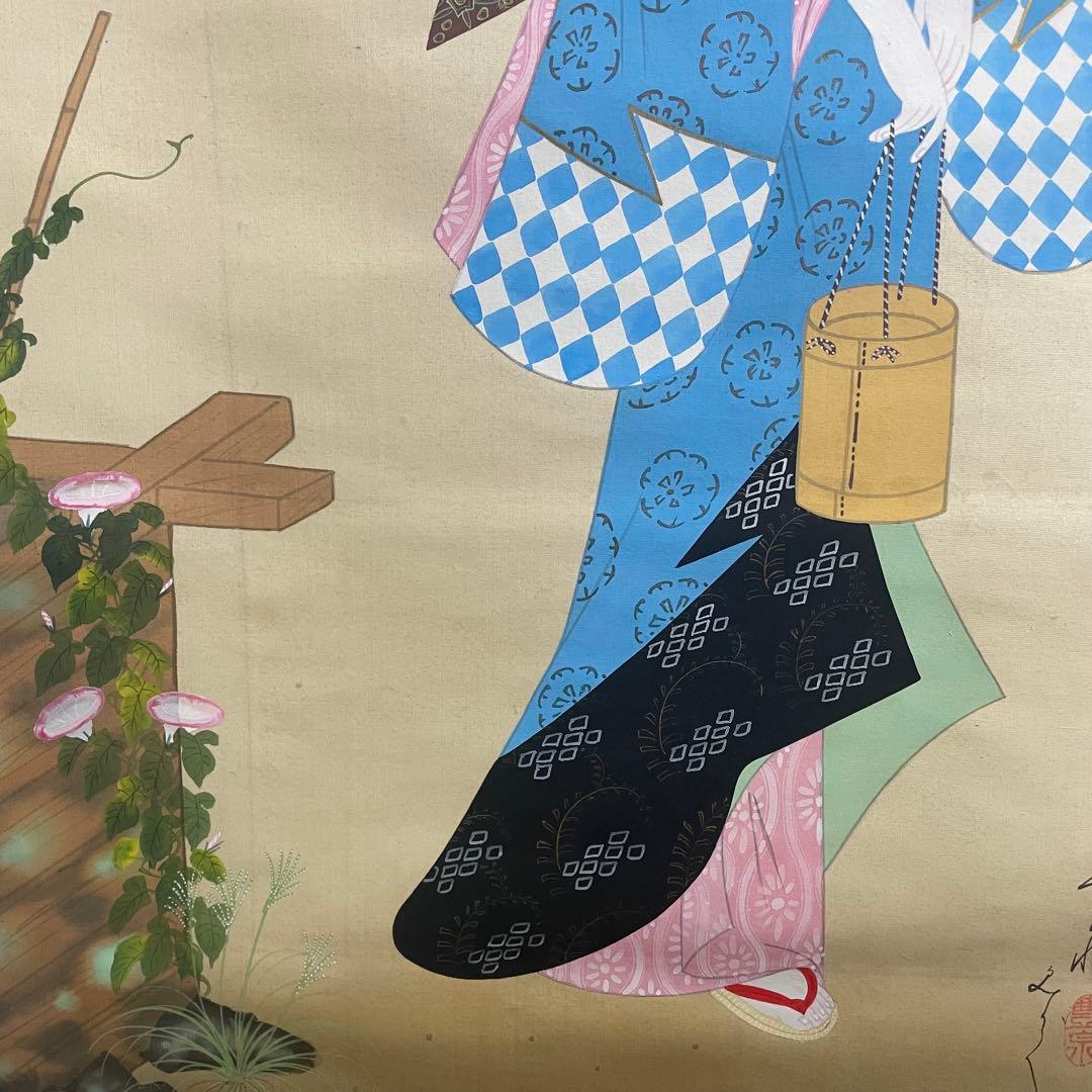 Hosen Hanging Scroll Kaga no Chiyojo Morning Glory Bijinga Beauty Painting