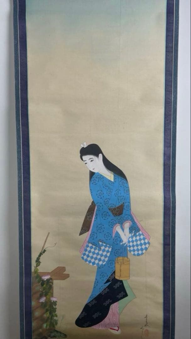 Hosen Hanging Scroll Kaga no Chiyojo Morning Glory Bijinga Beauty Painting