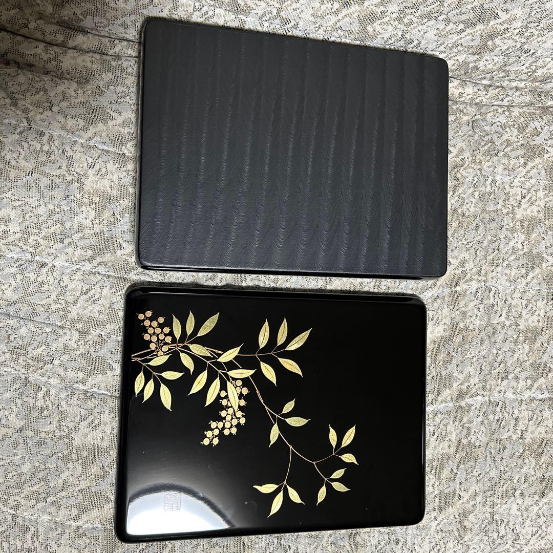 Japanese Lacquer Writing Box Suzuribako with Gold Maki-e Nandina Design