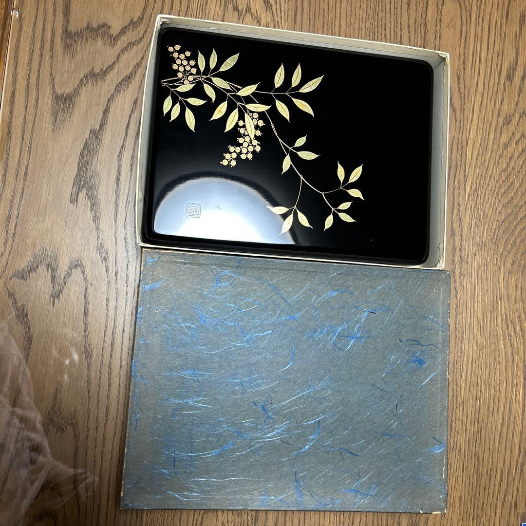 Japanese Lacquer Writing Box Suzuribako with Gold Maki-e Nandina Design