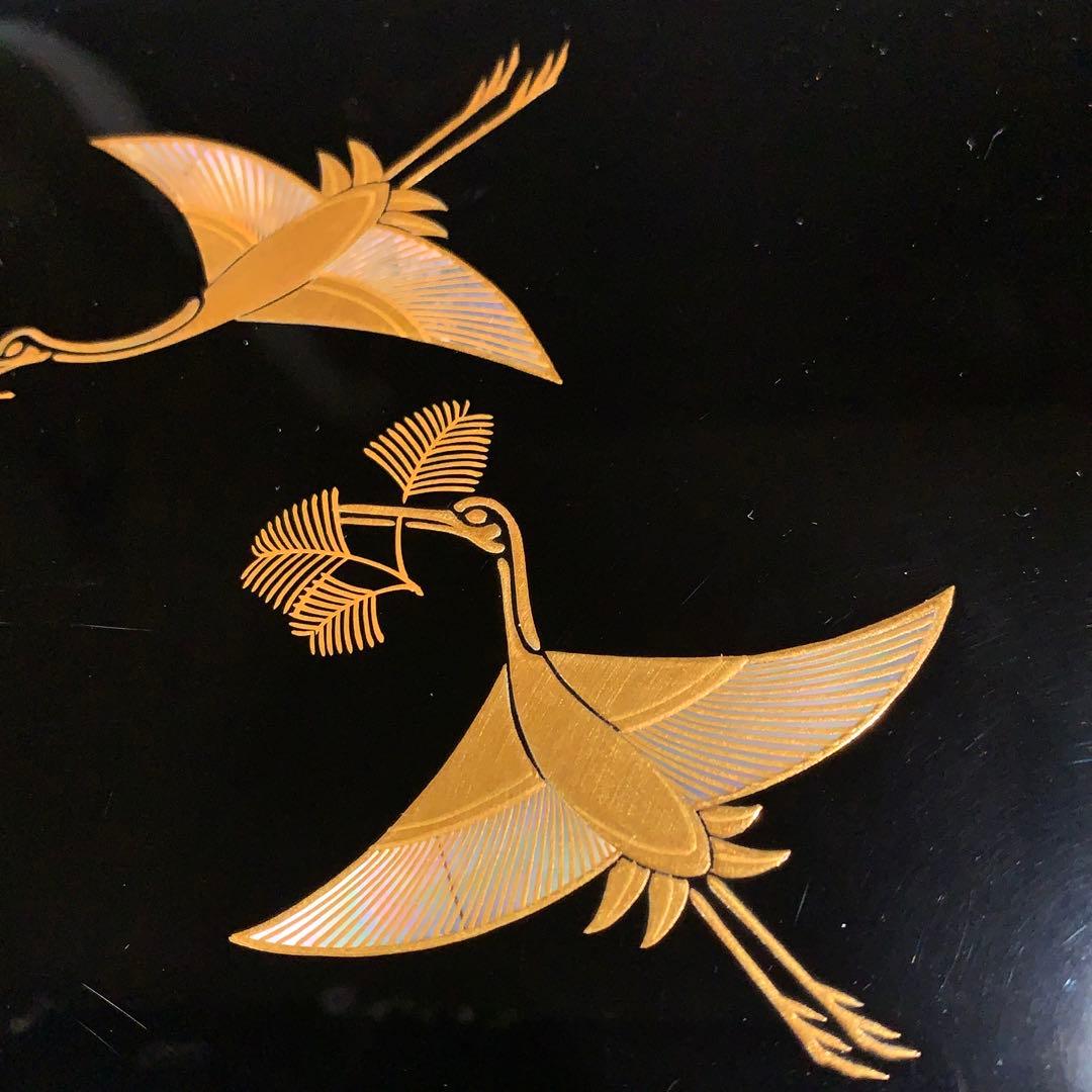 Lacquer Small Box Matsukui-zuru Crane Raden Inlay and Gold Maki-e, Kyoto