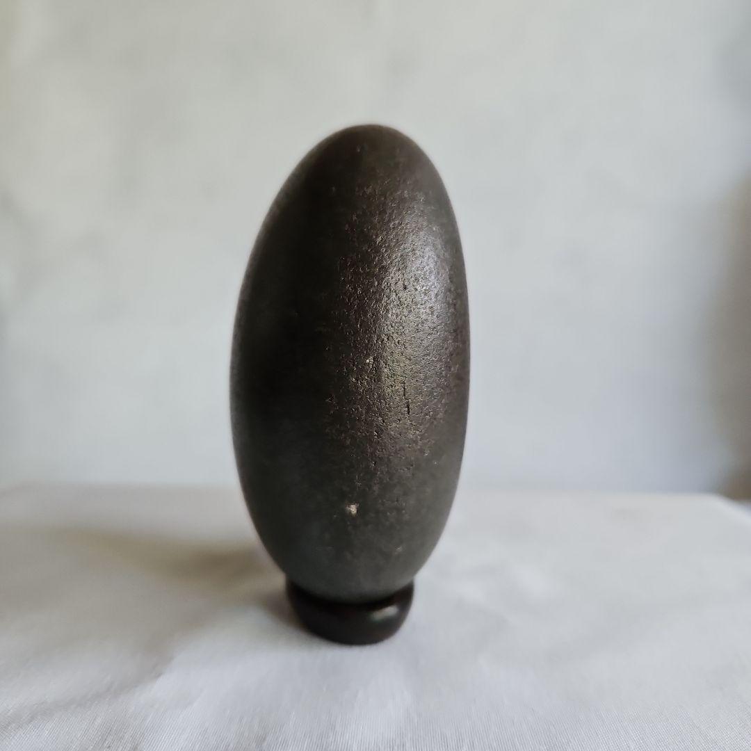 Japanese Suiseki Viewing Stone Kuroishi Black Oval with Rosewood Dai Stand Approx. 10 x 7 x 3.5 cm