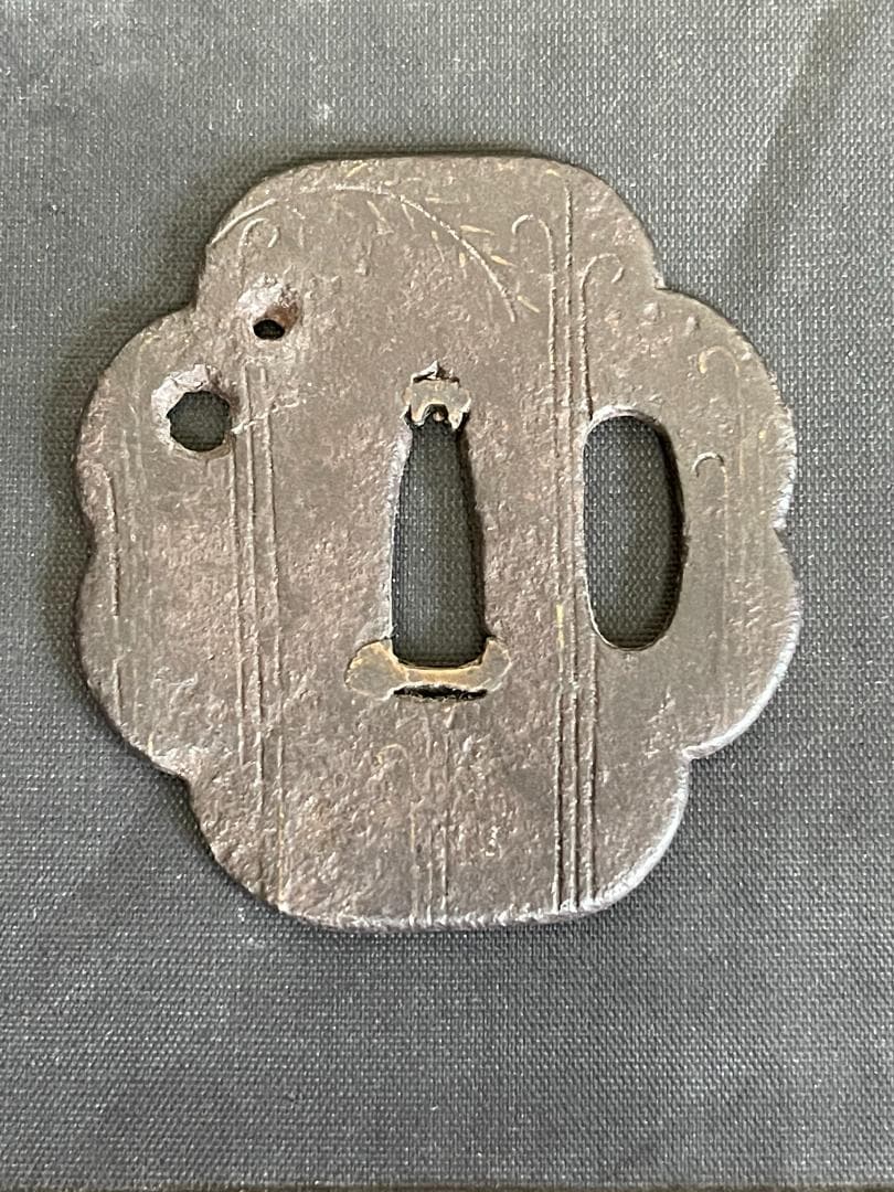 Edo Period Iron Tsuba Small Sword Guard Japanese Katana Fitting