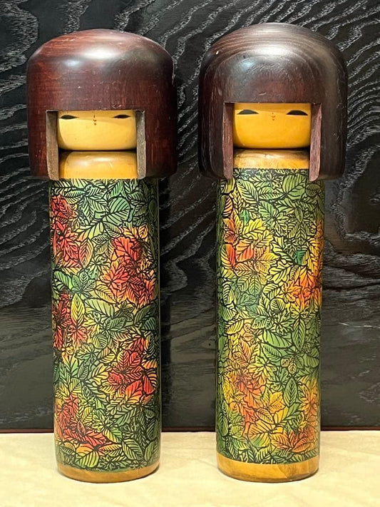 Usaburo Kokeshi Wooden Dolls Set of 2 Okappa Agriculture Minister Award