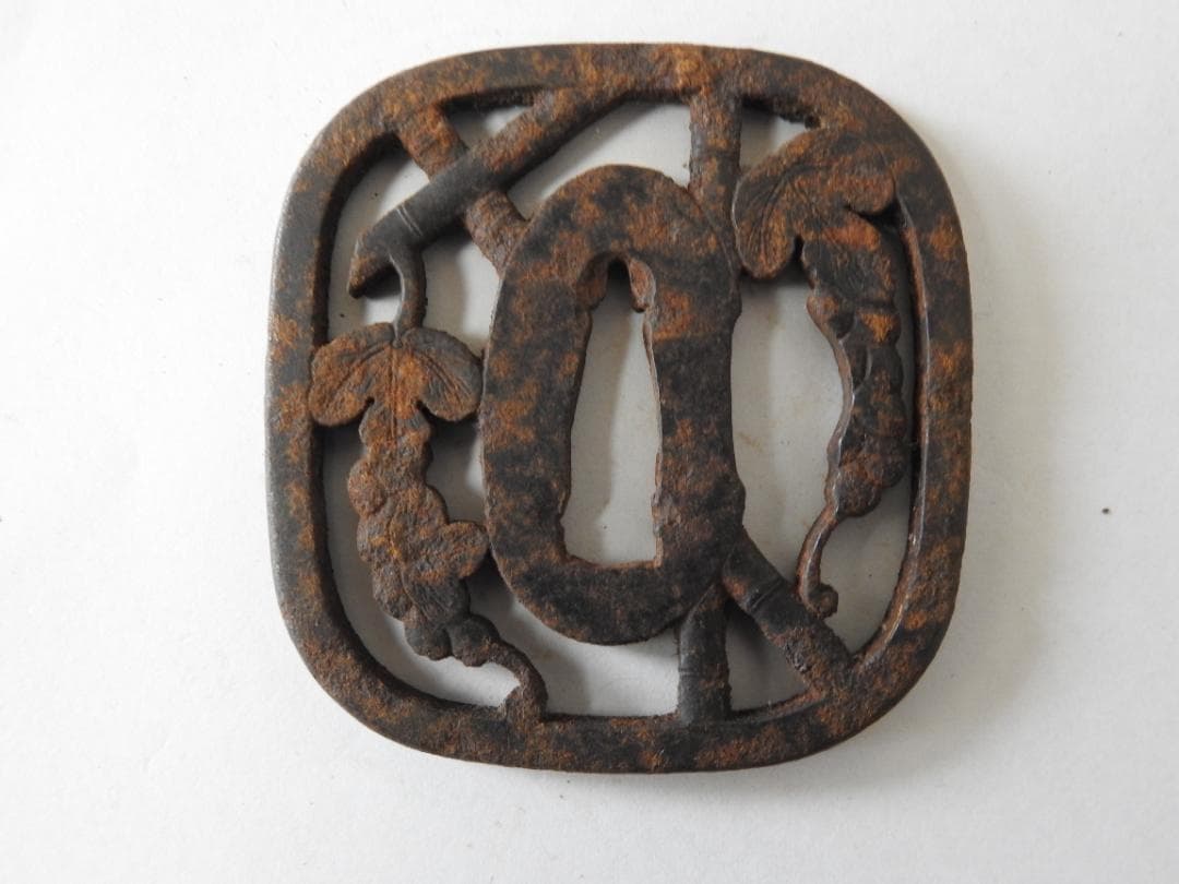 Edo Period Iron Tsuba Sword Guard with Wisteria Flower Design (Fuji)
