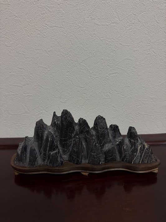 Chinese Lingbi Viewing Stone Suiseki with Wooden Stand, Anhui