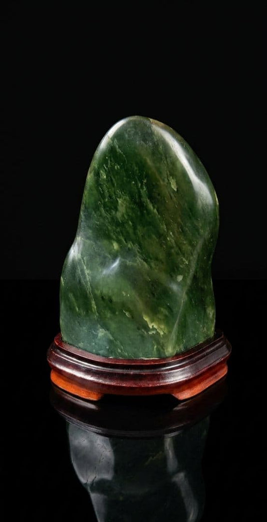Natural Green Stone Objet with Stand, Height 20 cm
