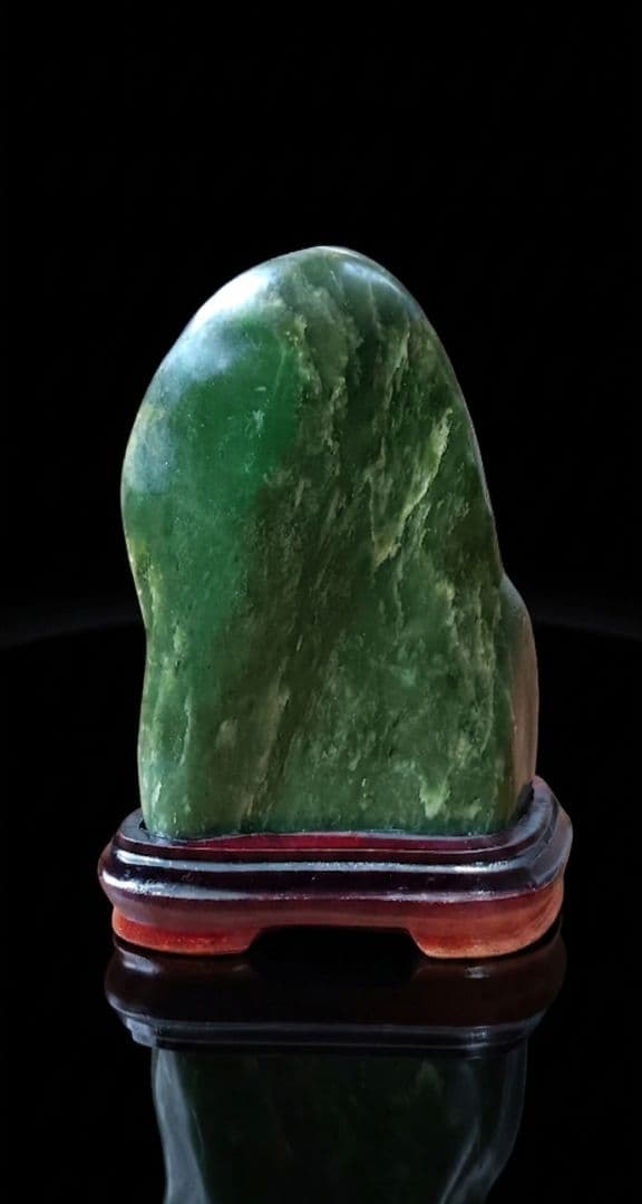 Natural Green Stone Objet with Stand, Height 20 cm