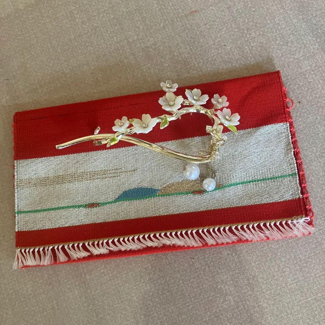 Silk Furisode Kimono Red Black Gradation Dye Gold Butterfly Floral, Signed (Kinoshita Mori?)