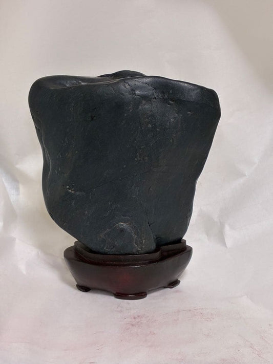 Kamuikotan Suiseki Viewing Stone, Nasukon Blue-Black, Hokkaido, with Wood Stand