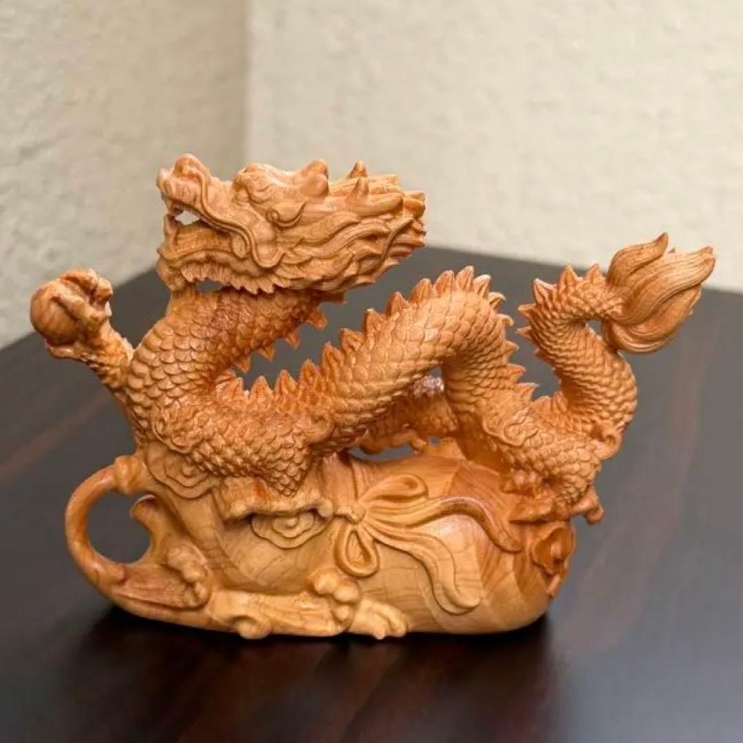Set of 4 Wood Carvings: Boxwood Maitreya Buddha, Cicada Netsuke, Dragon, Agarwood Pixiu