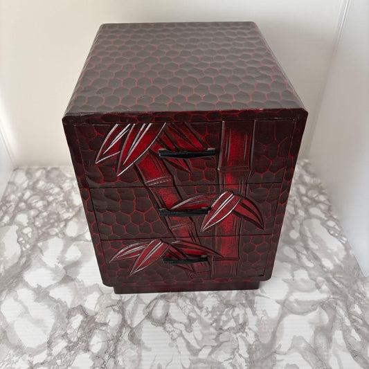 Kamakura-bori Carved Wooden Small Chest with Drawers Storage Box