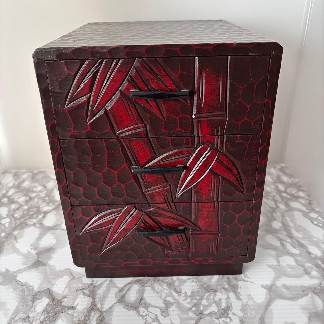 Kamakura-bori Carved Wooden Small Chest with Drawers Storage Box