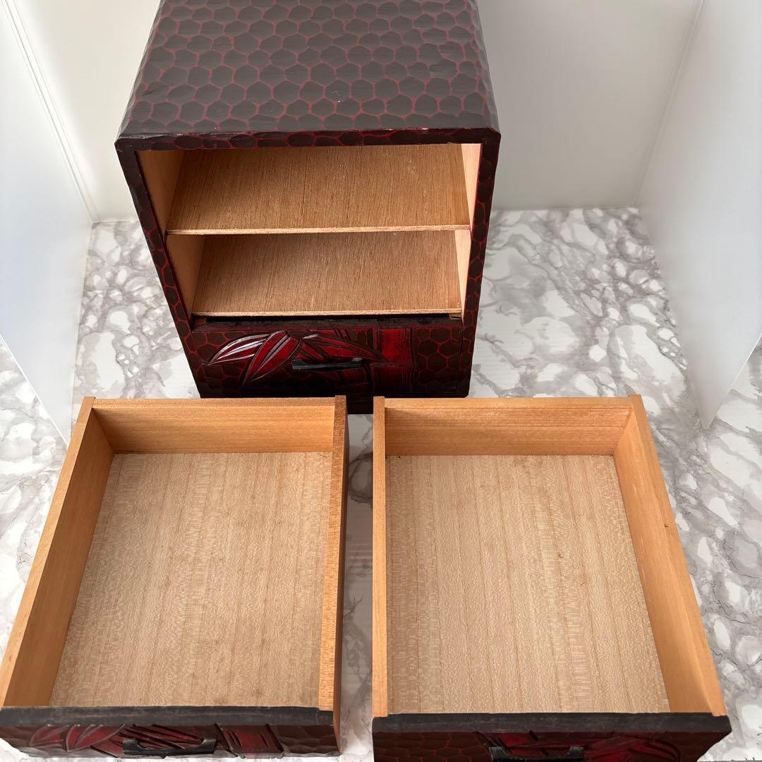 Kamakura-bori Carved Wooden Small Chest with Drawers Storage Box