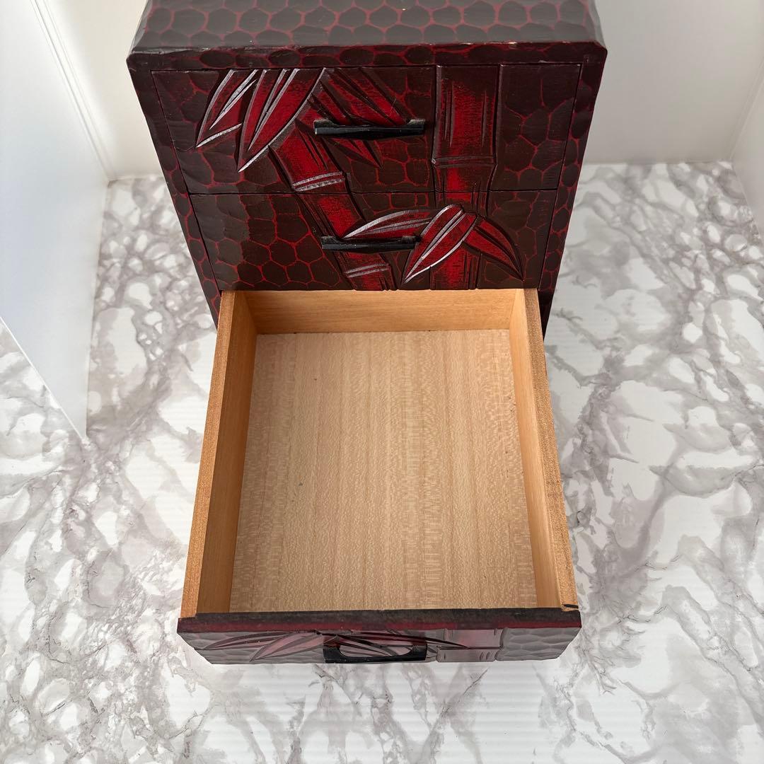 Kamakura-bori Carved Wooden Small Chest with Drawers Storage Box