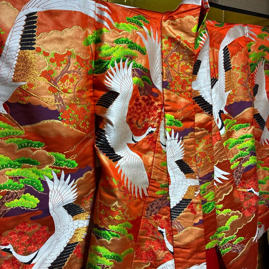 Uchikake Iro-uchikake Wedding Kimono Pure Silk Nishijin-ori Red with Cranes