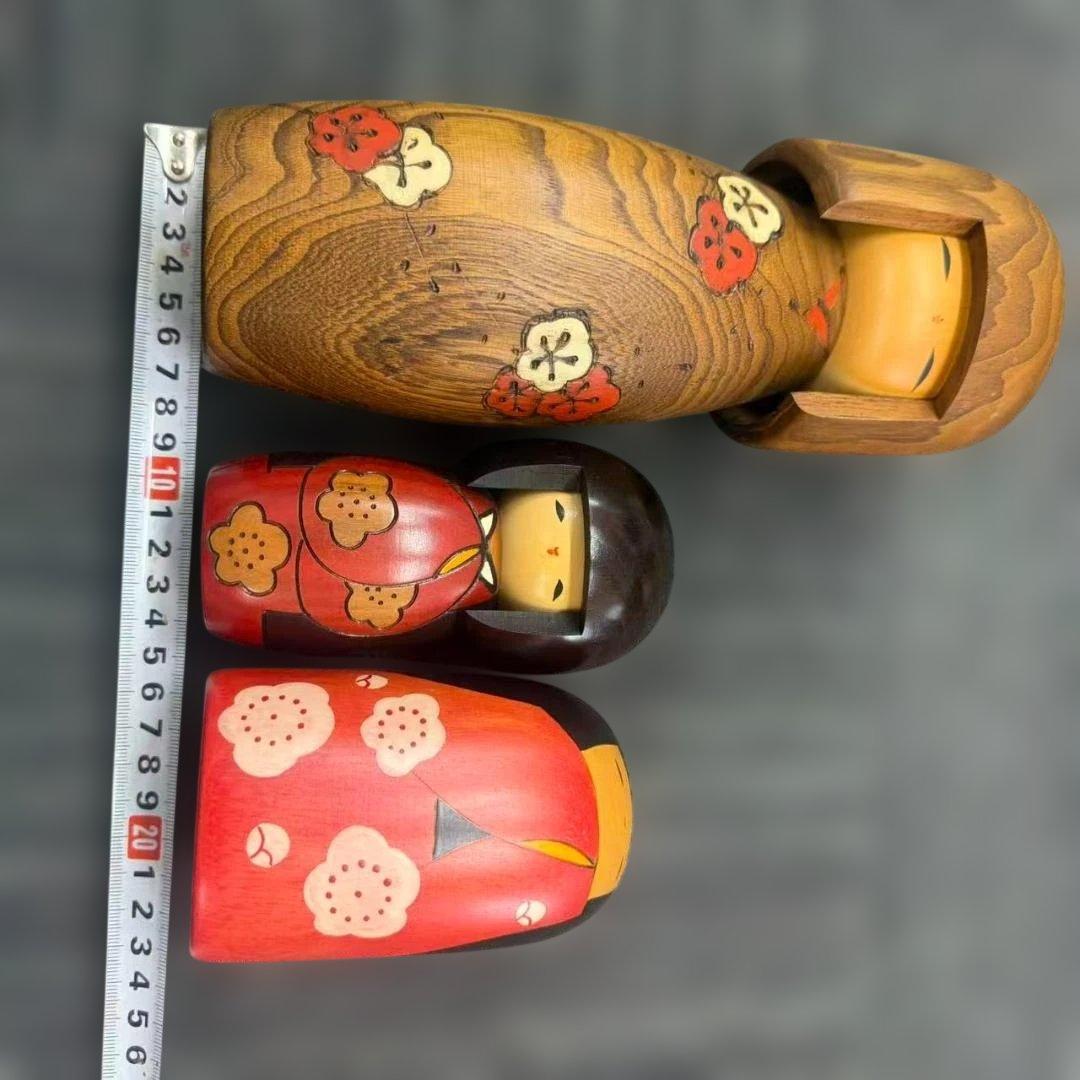 Set of Three Usaburo Kokeshi Wooden Dolls, Gunma Sosaku Creative Kokeshi