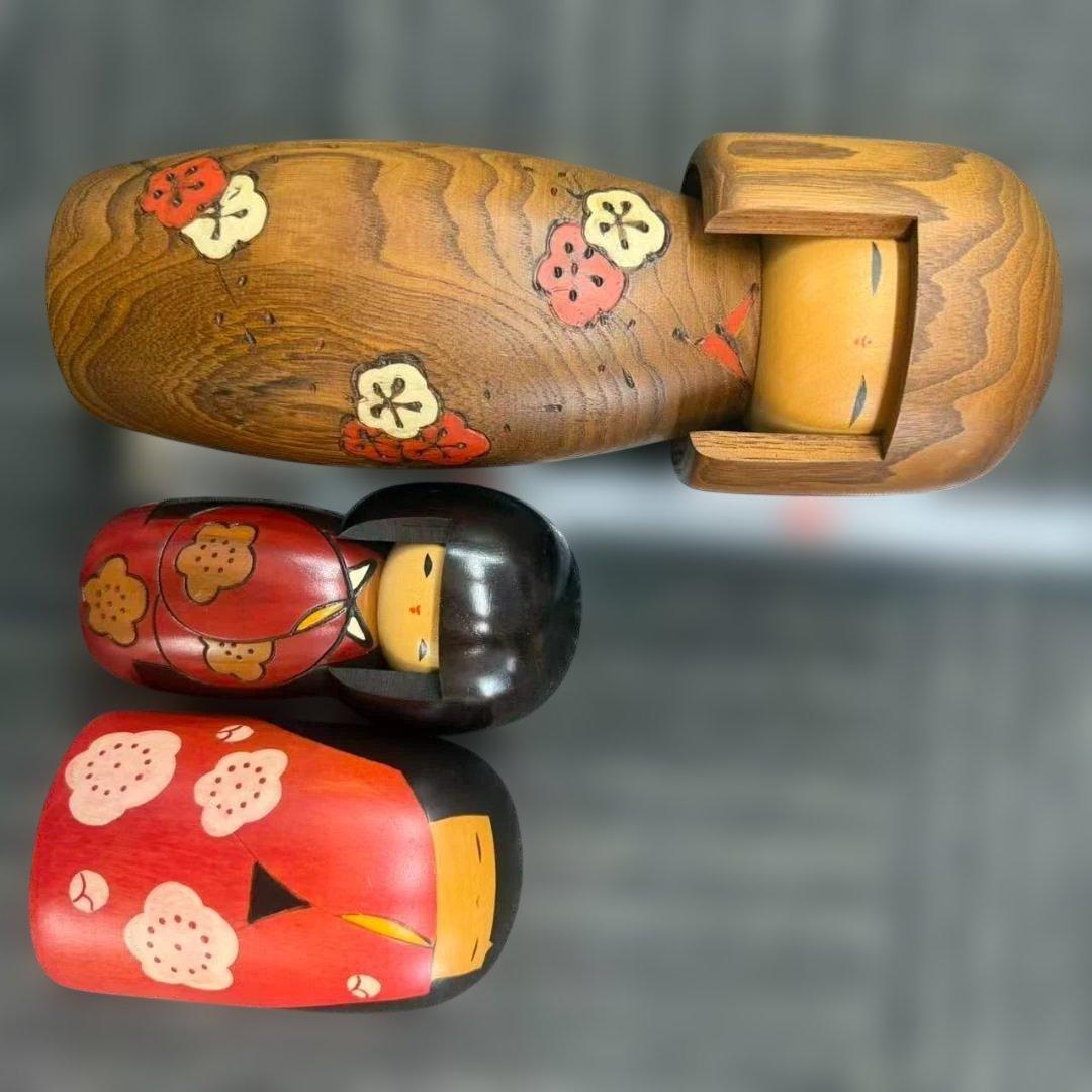 Set of Three Usaburo Kokeshi Wooden Dolls, Gunma Sosaku Creative Kokeshi