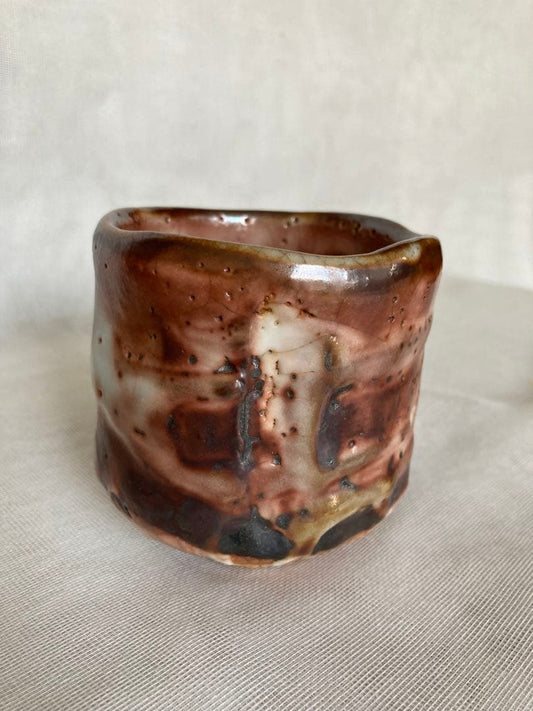Kido Sadaaki Hafuri Shino Yunomi Teacup, Anagama Wood-Fired Shigaraki Ware