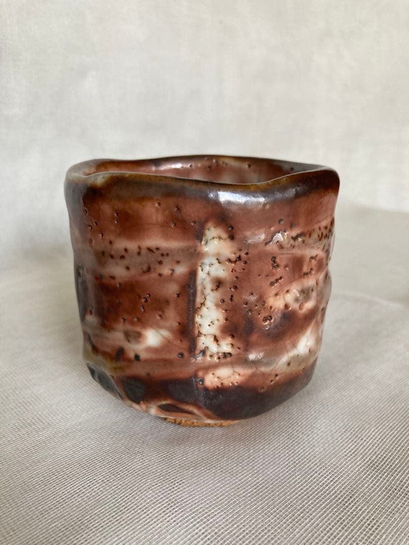 Kido Sadaaki Hafuri Shino Yunomi Teacup, Anagama Wood-Fired Shigaraki Ware