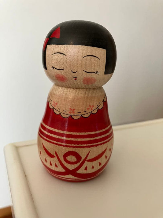 Naoko Honma Traditional Kokeshi Doll, Tsugaru Style, Height approx. 9 cm
